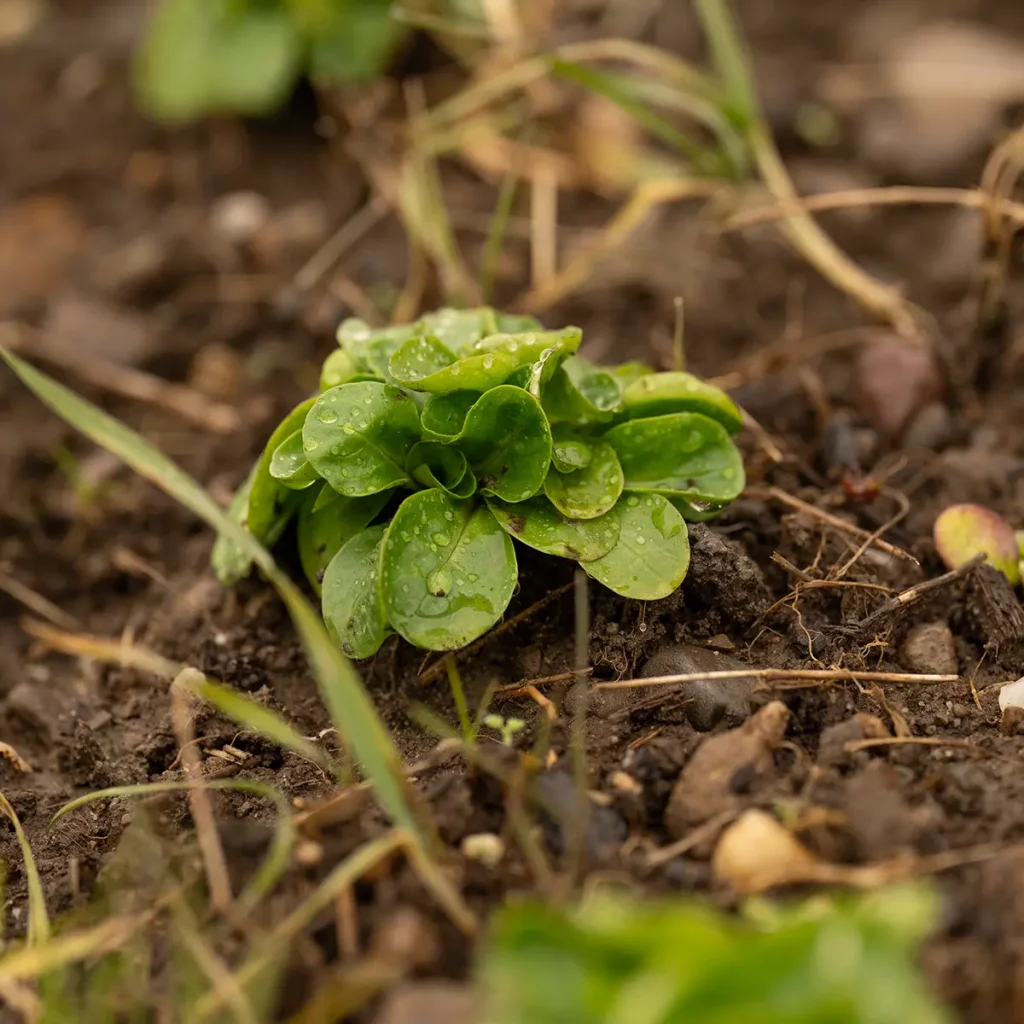 Junger Feldsalat wächst im Dezember