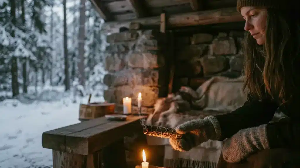 Räucherritual zu den Rauhnächten mit Kerzenlicht im Dezember