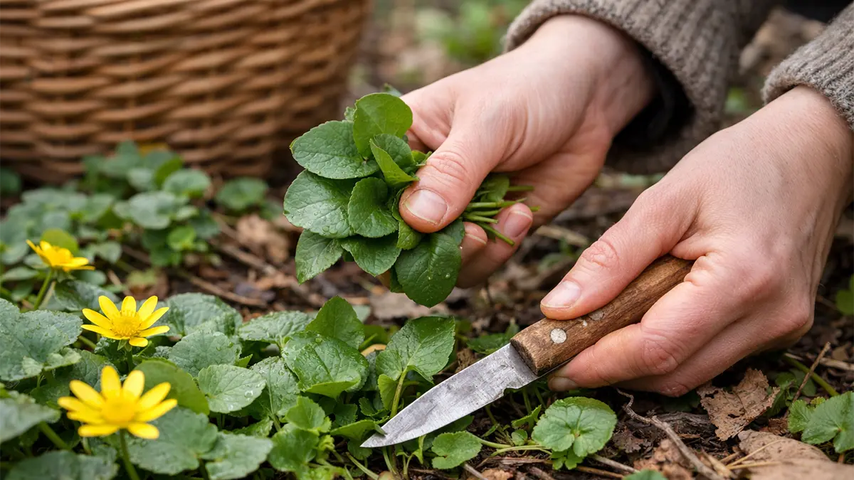 Scharbockskraut im Februar sammeln – junge essbare Blätter im Wald vor der Blüte